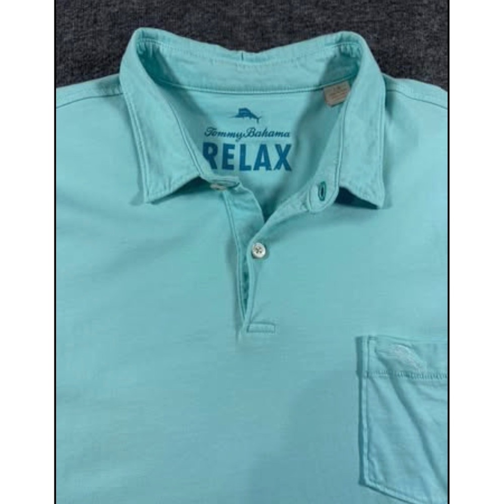Tommy Bahama Relax Mens L Pima Cotton Short Sleeve Polo Shirt Aqua Blue Marlin - Picture 5 of 10